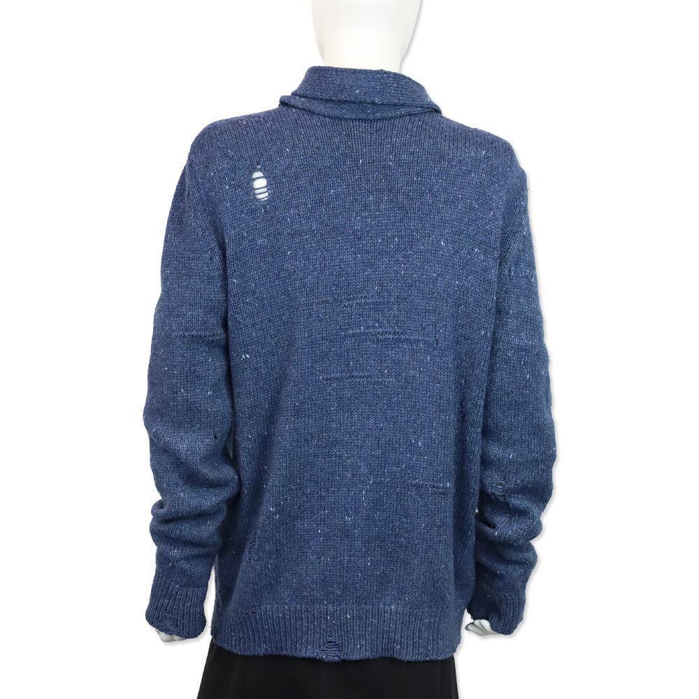 Marc Jacobs Blue Wool/Cashmere Distressed Knit Cardigan