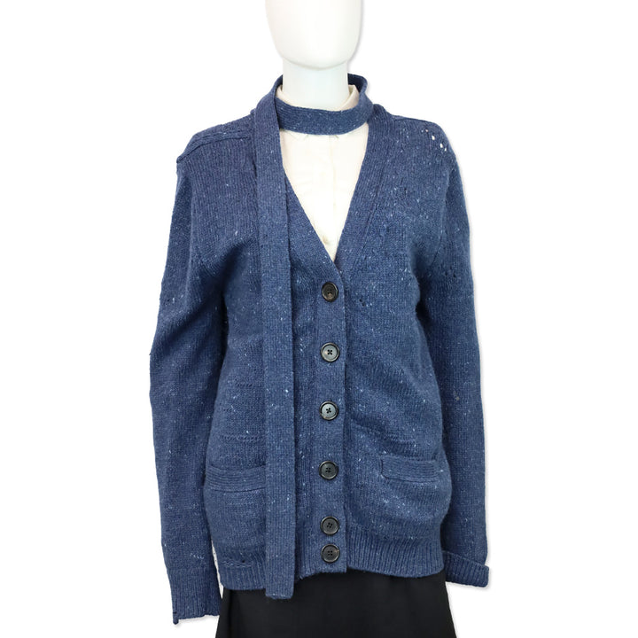 Marc Jacobs Blue Wool/Cashmere Distressed Knit Cardigan