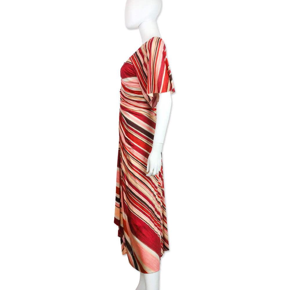 Marc Jacobs Spring 2011 Red & Pink Striped Ruched Silk Maxi Dress