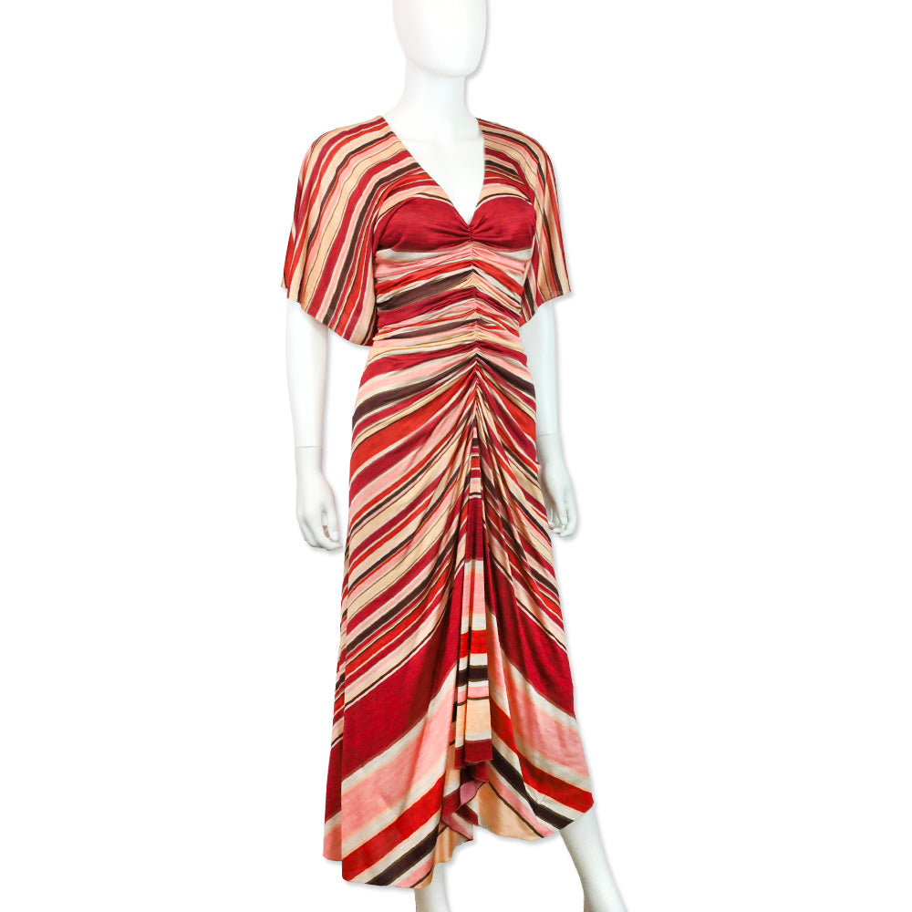Marc Jacobs Spring 2011 Red & Pink Striped Ruched Silk Maxi Dress