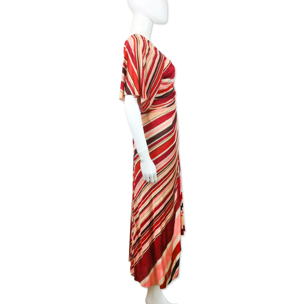 Marc Jacobs Spring 2011 Red & Pink Striped Ruched Silk Maxi Dress