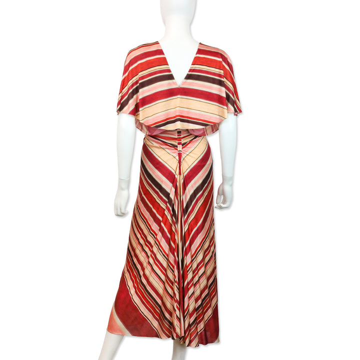 Marc Jacobs Spring 2011 Red & Pink Striped Ruched Silk Maxi Dress