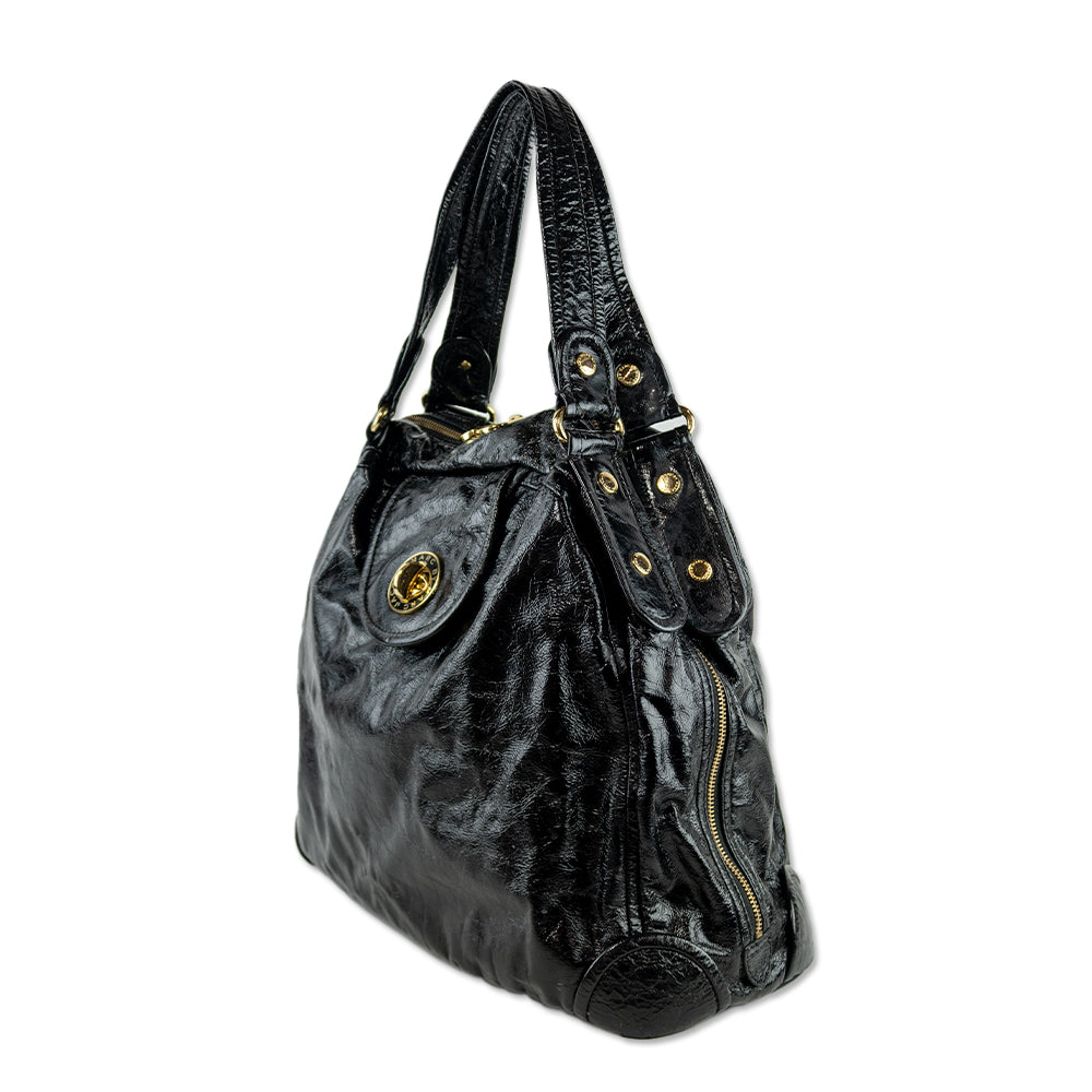 Marc by Marc Jacobs Black Crinkle Patent Leather Large Shoulder Bag