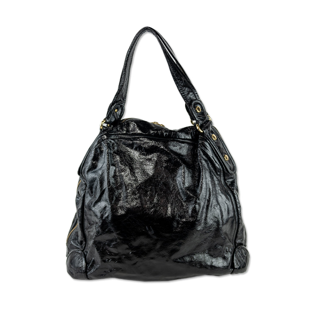 Marc by Marc Jacobs Black Crinkle Patent Leather Large Shoulder Bag