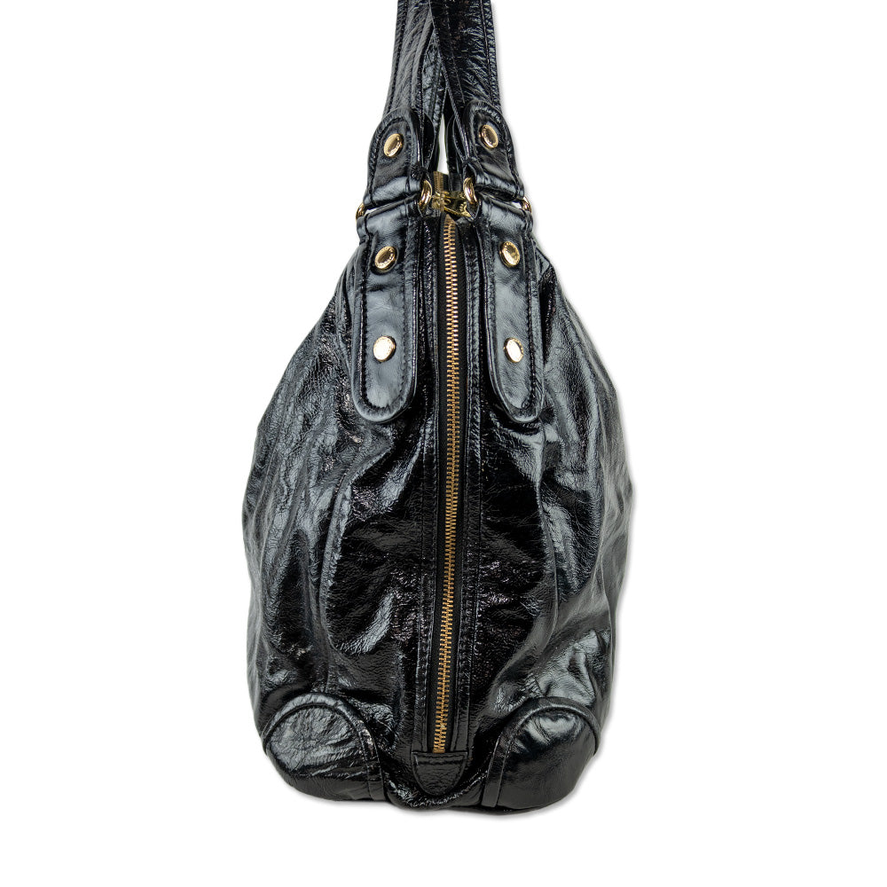 Marc by Marc Jacobs Black Crinkle Patent Leather Large Shoulder Bag