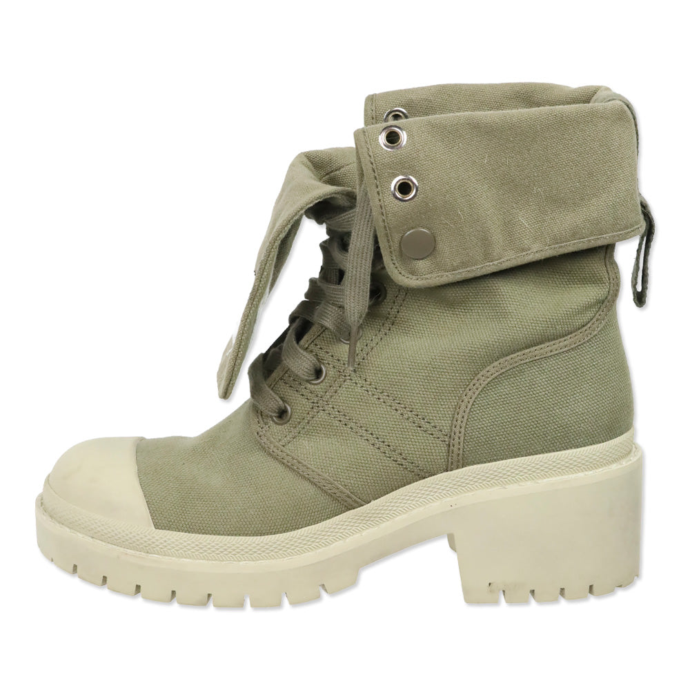Marc by Marc Jacobs Military/Beige Green Fold Down Logo Cap Toe Combat Boots