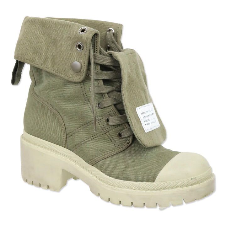 Marc by Marc Jacobs Military/Beige Green Fold Down Logo Cap Toe Combat Boots