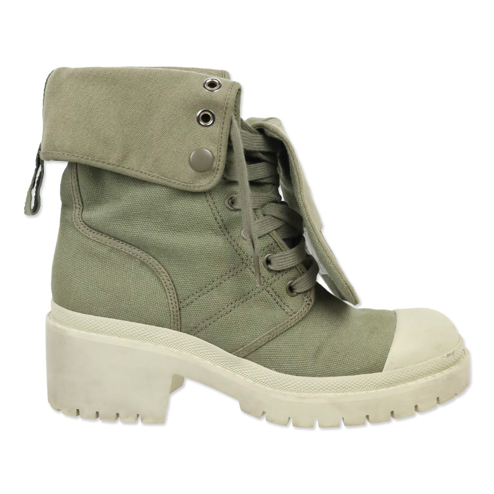Marc by Marc Jacobs Military/Beige Green Fold Down Logo Cap Toe Combat Boots