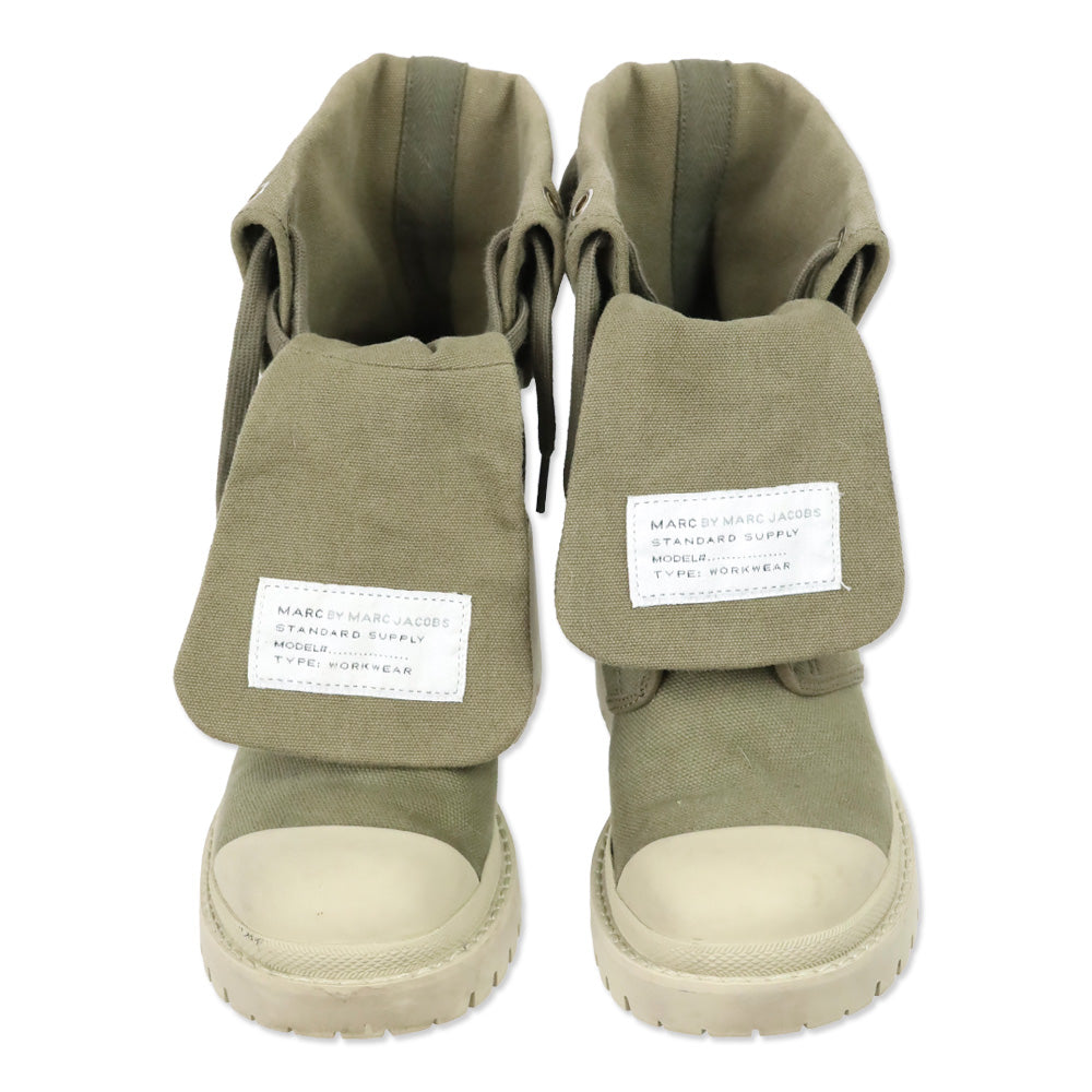 Marc by Marc Jacobs Military/Beige Green Fold Down Logo Cap Toe Combat Boots