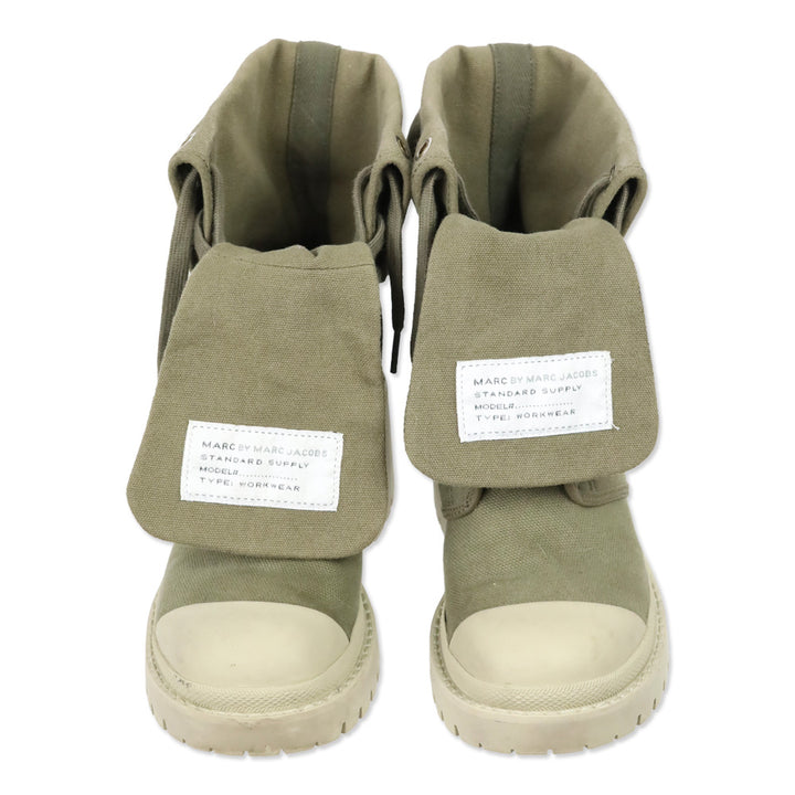 Marc by Marc Jacobs Military/Beige Green Fold Down Logo Cap Toe Combat Boots