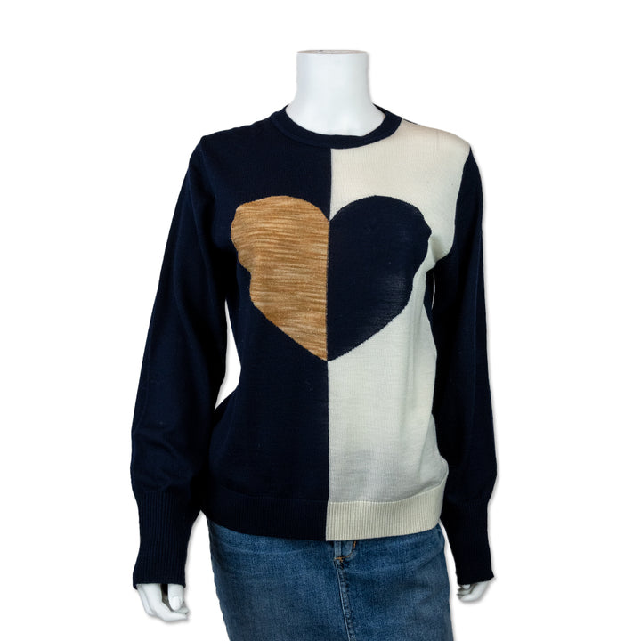 Marella Color Block Heart Design Crewneck Sweater