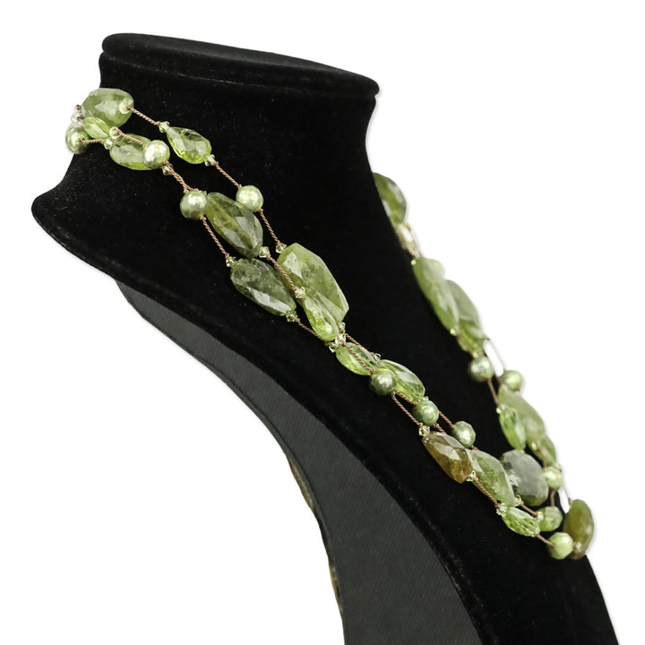 Margo Morrison Green Peridot, Freshwater Pearl and Roman Glass Multistrand Necklace