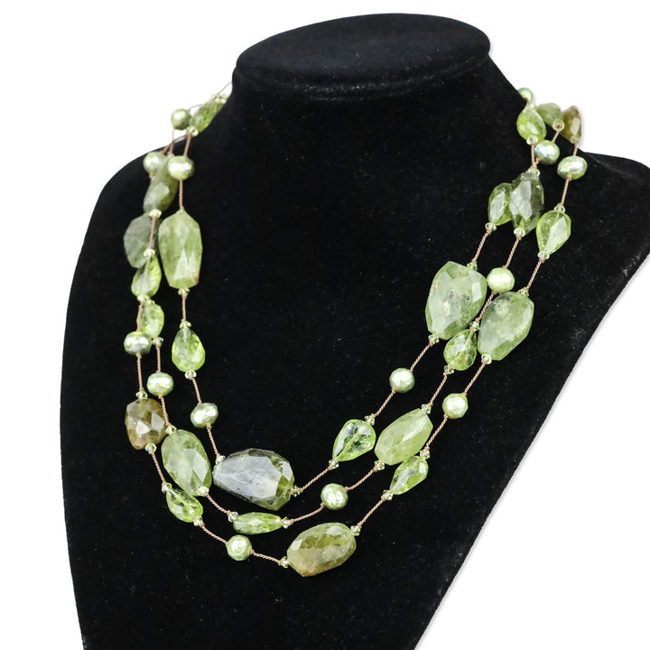 Margo Morrison Green Peridot, Freshwater Pearl and Roman Glass Multistrand Necklace
