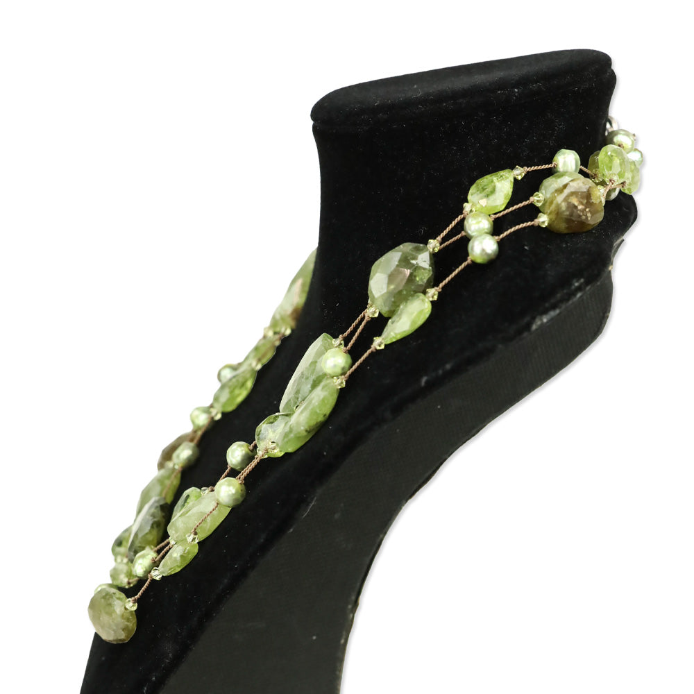 Margo Morrison Green Peridot, Freshwater Pearl and Roman Glass Multistrand Necklace