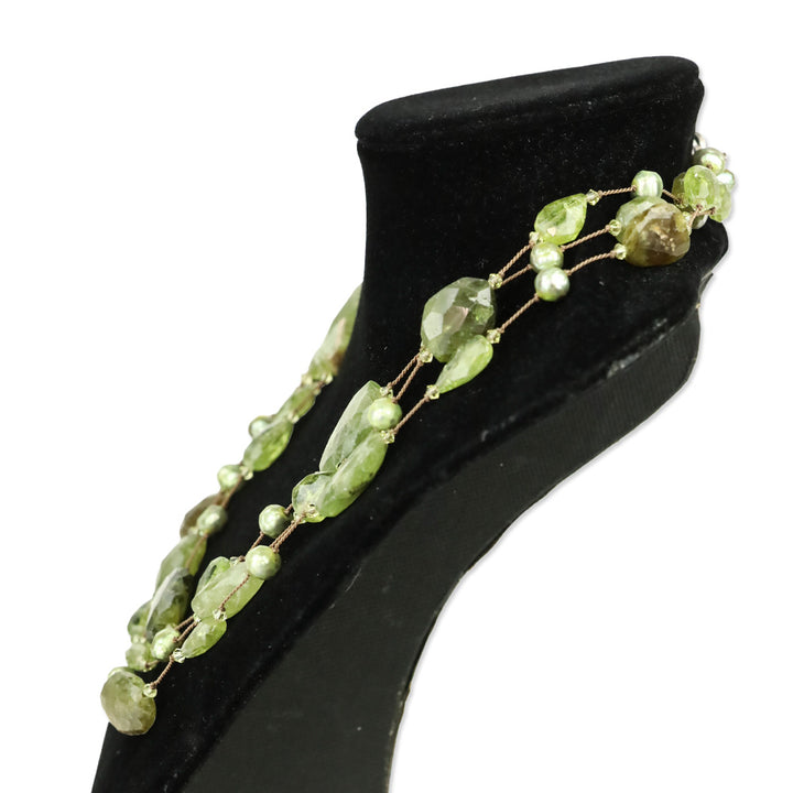 Margo Morrison Green Peridot, Freshwater Pearl and Roman Glass Multistrand Necklace