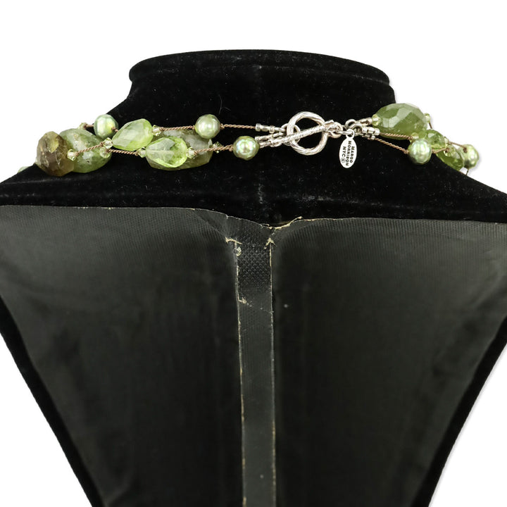 Margo Morrison Green Peridot, Freshwater Pearl and Roman Glass Multistrand Necklace