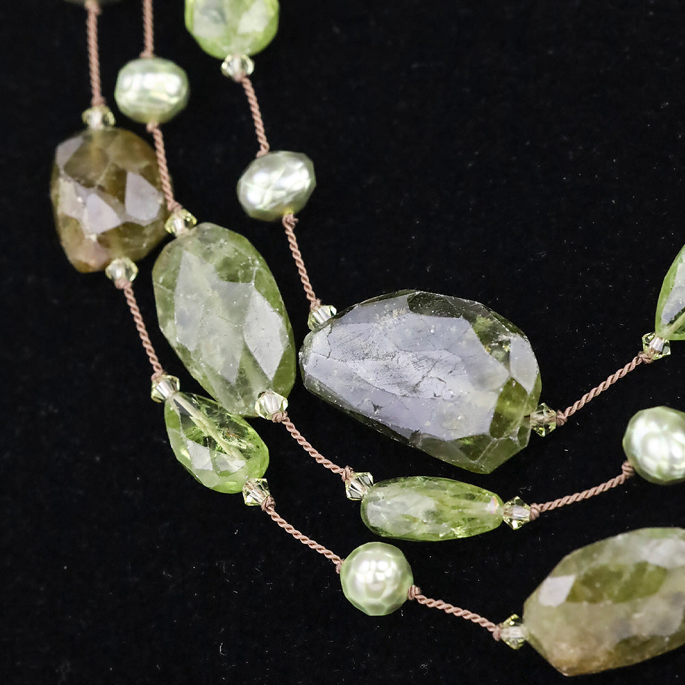 Margo Morrison Green Peridot, Freshwater Pearl and Roman Glass Multistrand Necklace