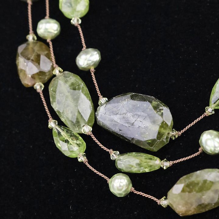 Margo Morrison Green Peridot, Freshwater Pearl and Roman Glass Multistrand Necklace