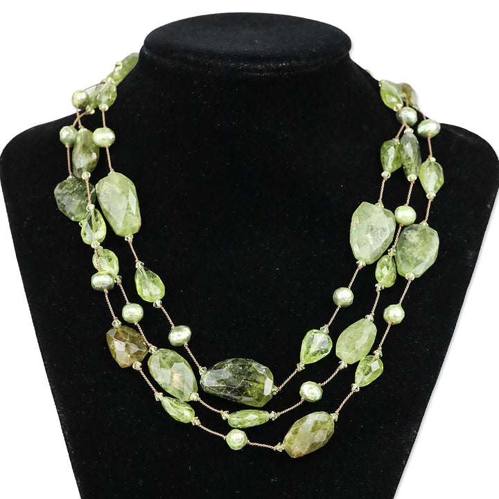 Margo Morrison Green Peridot, Freshwater Pearl and Roman Glass Multistrand Necklace