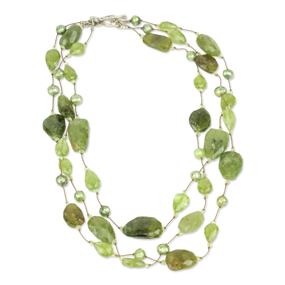 Margo Morrison Green Peridot, Freshwater Pearl and Roman Glass Multistrand Necklace