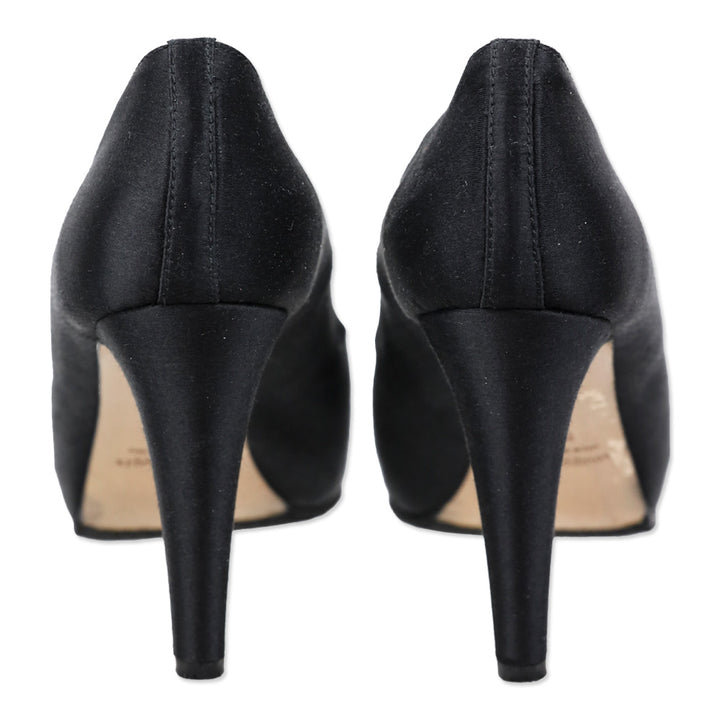 Marina Rinaldi Black Satin Crystal Accented Peep Toe Platform Pump