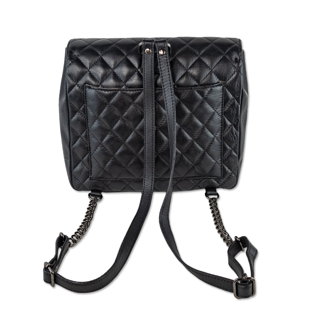 Mario Valentino Black Quilted Square Leather Backpack