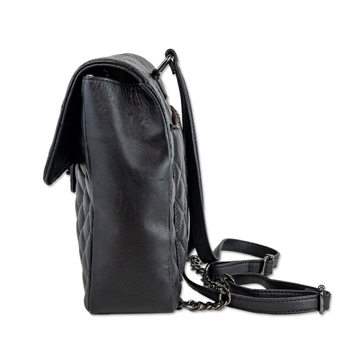 Mario Valentino Black Quilted Square Leather Backpack