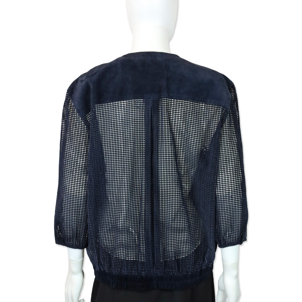 Mario Valentino Navy Perforated Suede V-Neck Jacket