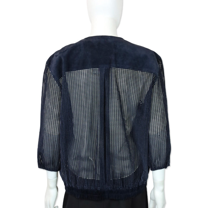 Mario Valentino Navy Perforated Suede V-Neck Jacket
