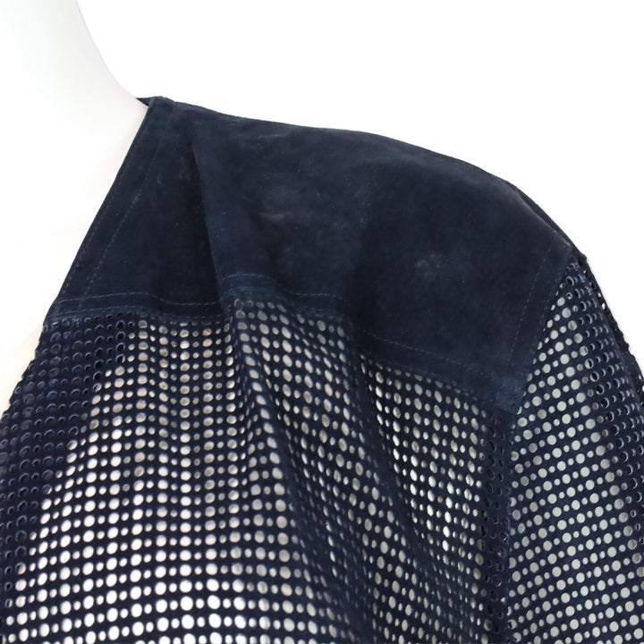 Mario Valentino Navy Perforated Suede V-Neck Jacket