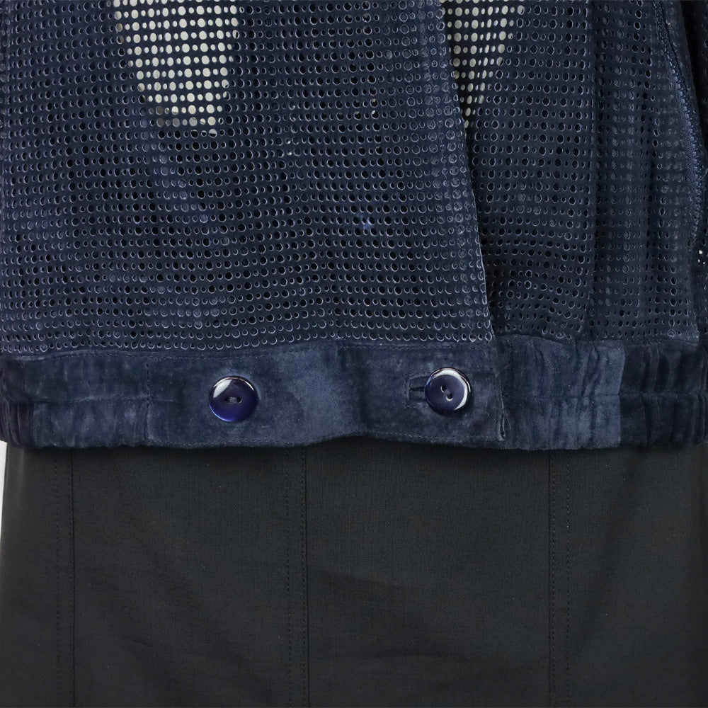 Mario Valentino Navy Perforated Suede V-Neck Jacket