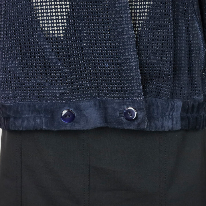 Mario Valentino Navy Perforated Suede V-Neck Jacket