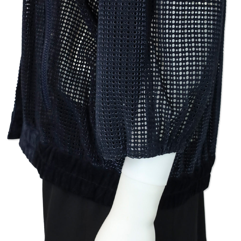 Mario Valentino Navy Perforated Suede V-Neck Jacket