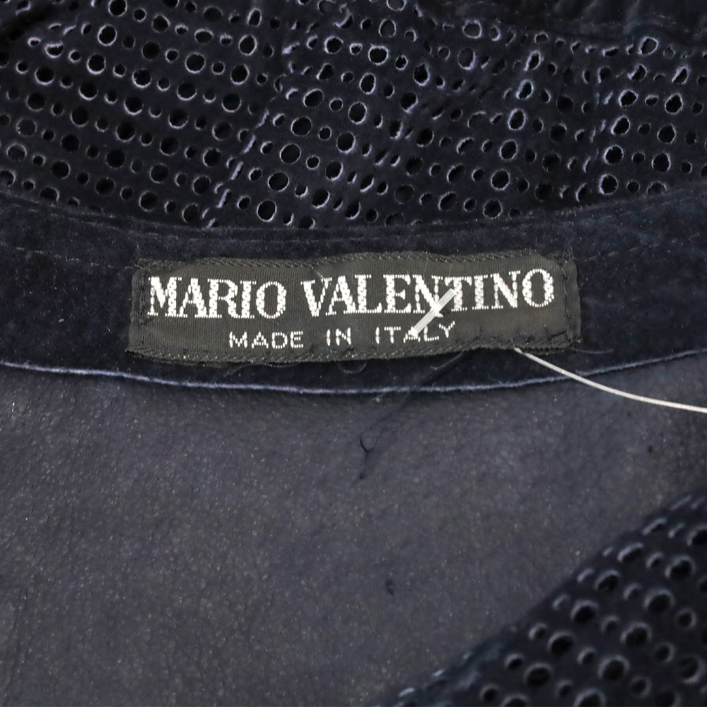 Mario Valentino Navy Perforated Suede V-Neck Jacket