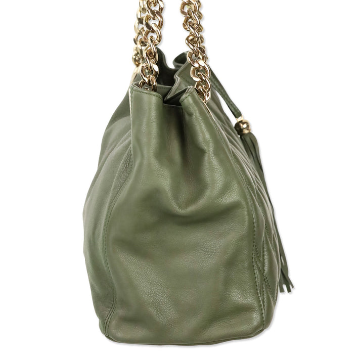 Mario Valentino Verra Signature Olive Green Quilted Leather Tote Bag