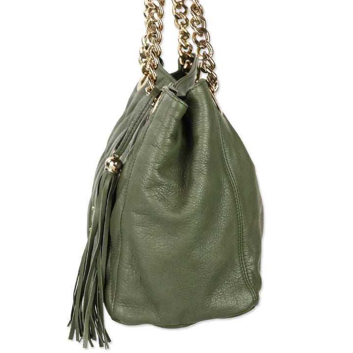 Mario Valentino Verra Signature Olive Green Quilted Leather Tote Bag