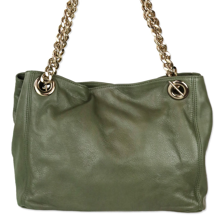 Mario Valentino Verra Signature Olive Green Quilted Leather Tote Bag