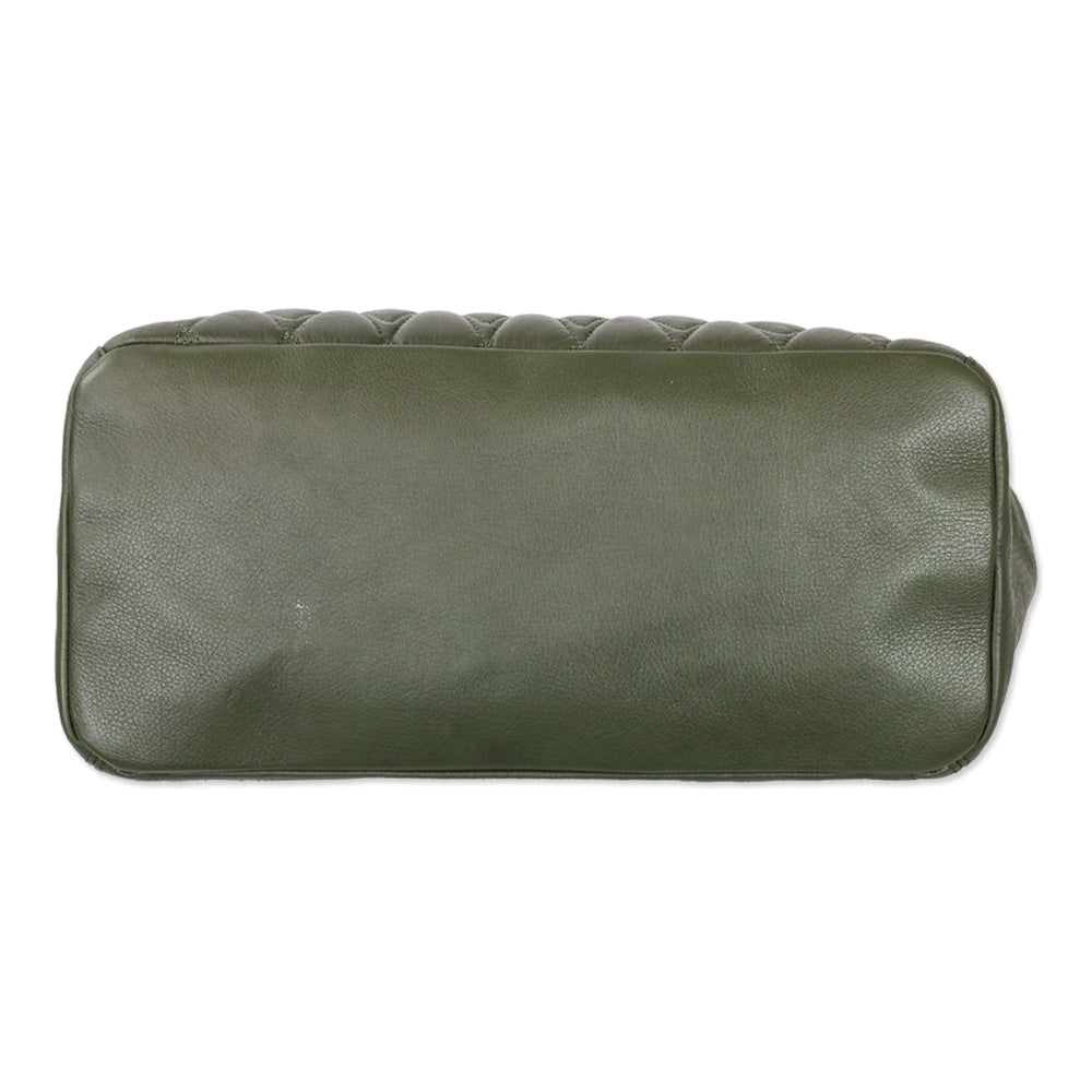Mario Valentino Verra Signature Olive Green Quilted Leather Tote Bag