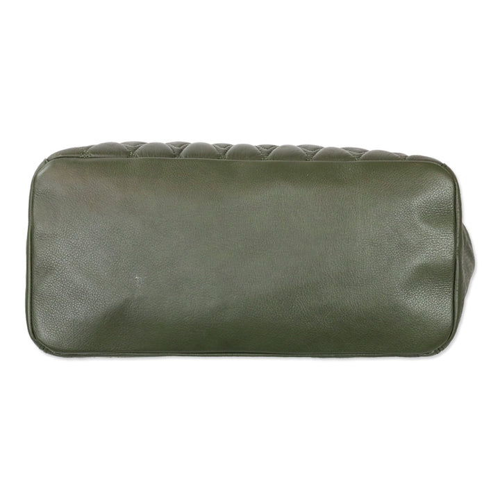 Mario Valentino Verra Signature Olive Green Quilted Leather Tote Bag