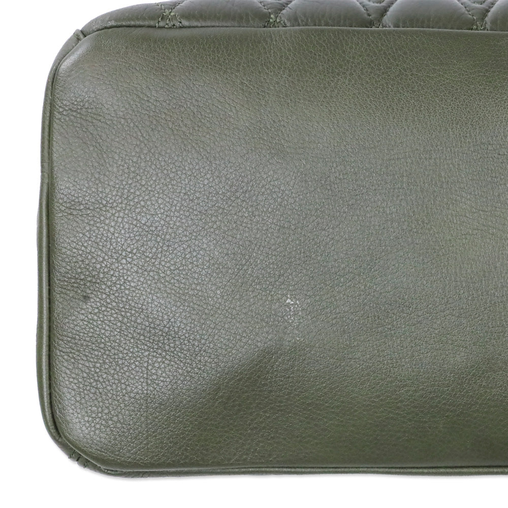 Mario Valentino Verra Signature Olive Green Quilted Leather Tote Bag