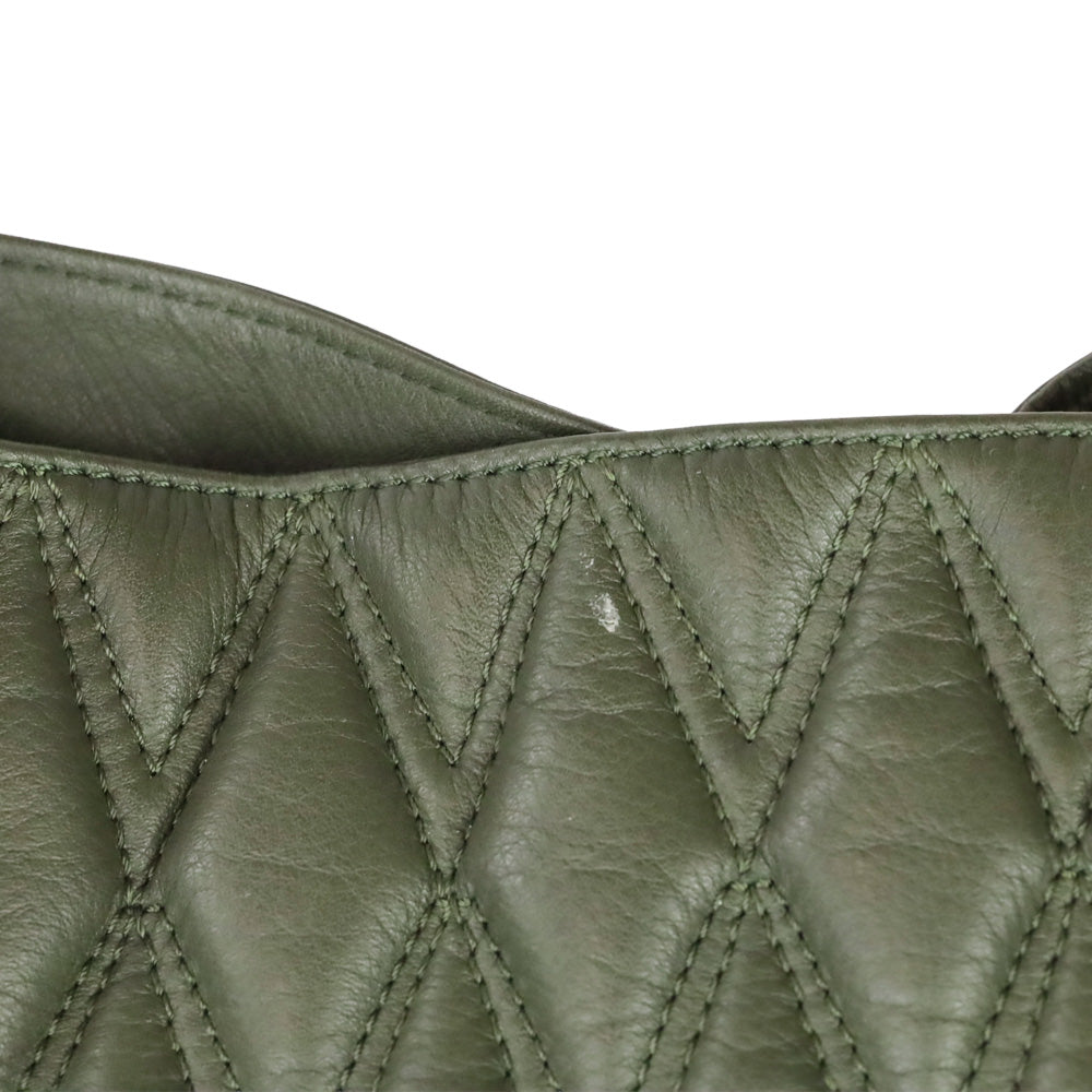 Mario Valentino Verra Signature Olive Green Quilted Leather Tote Bag