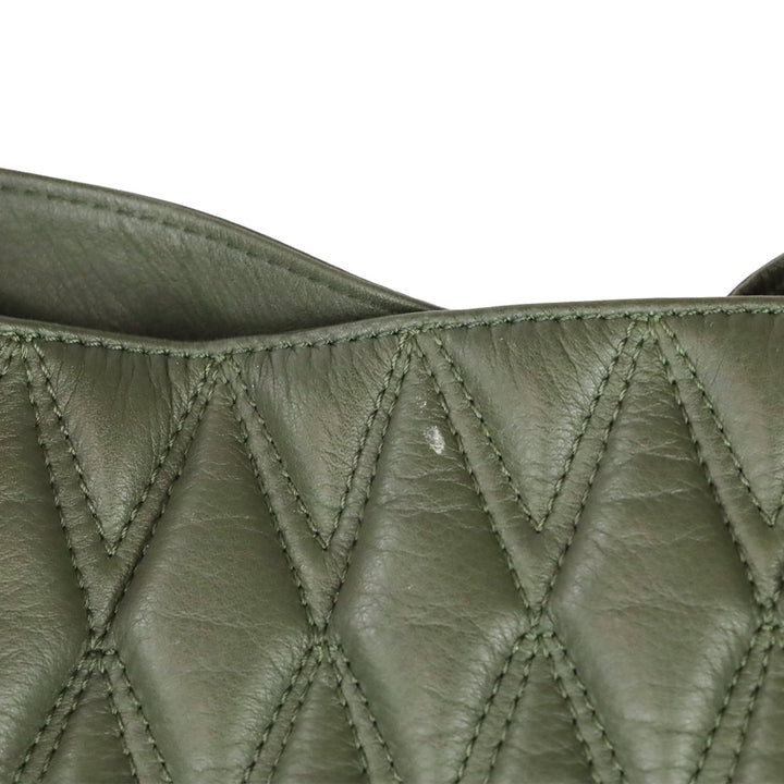 Mario Valentino Verra Signature Olive Green Quilted Leather Tote Bag