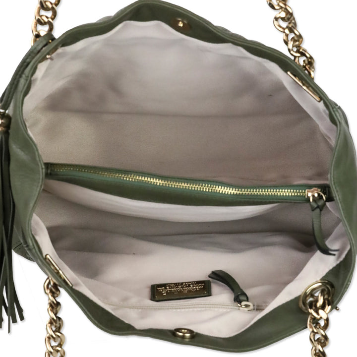 Mario Valentino Verra Signature Olive Green Quilted Leather Tote Bag