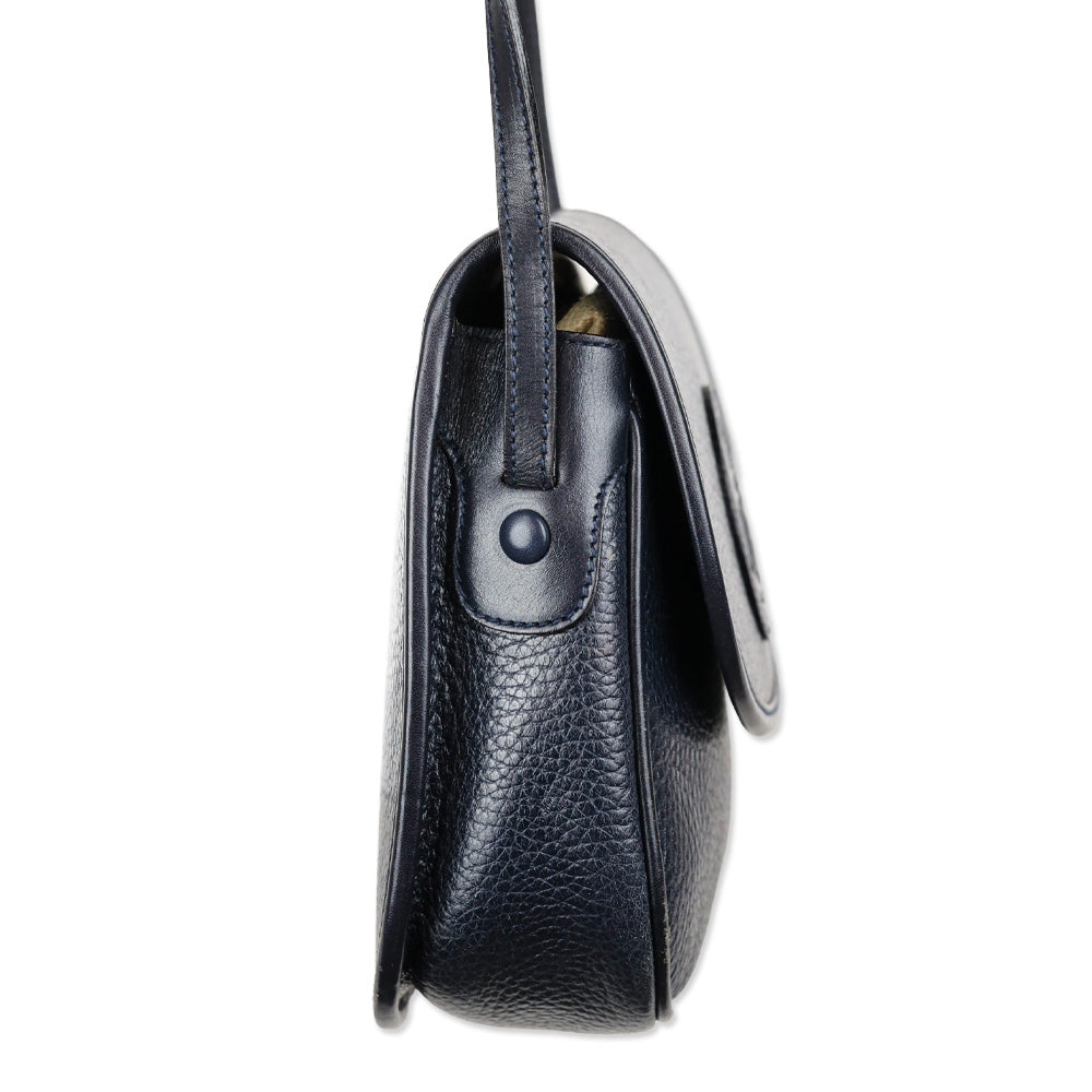 Mark Cross Navy Pebble Leather Flap Crossbody Bag
