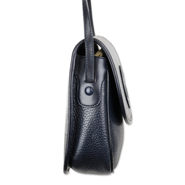 Mark Cross Navy Pebble Leather Flap Crossbody Bag