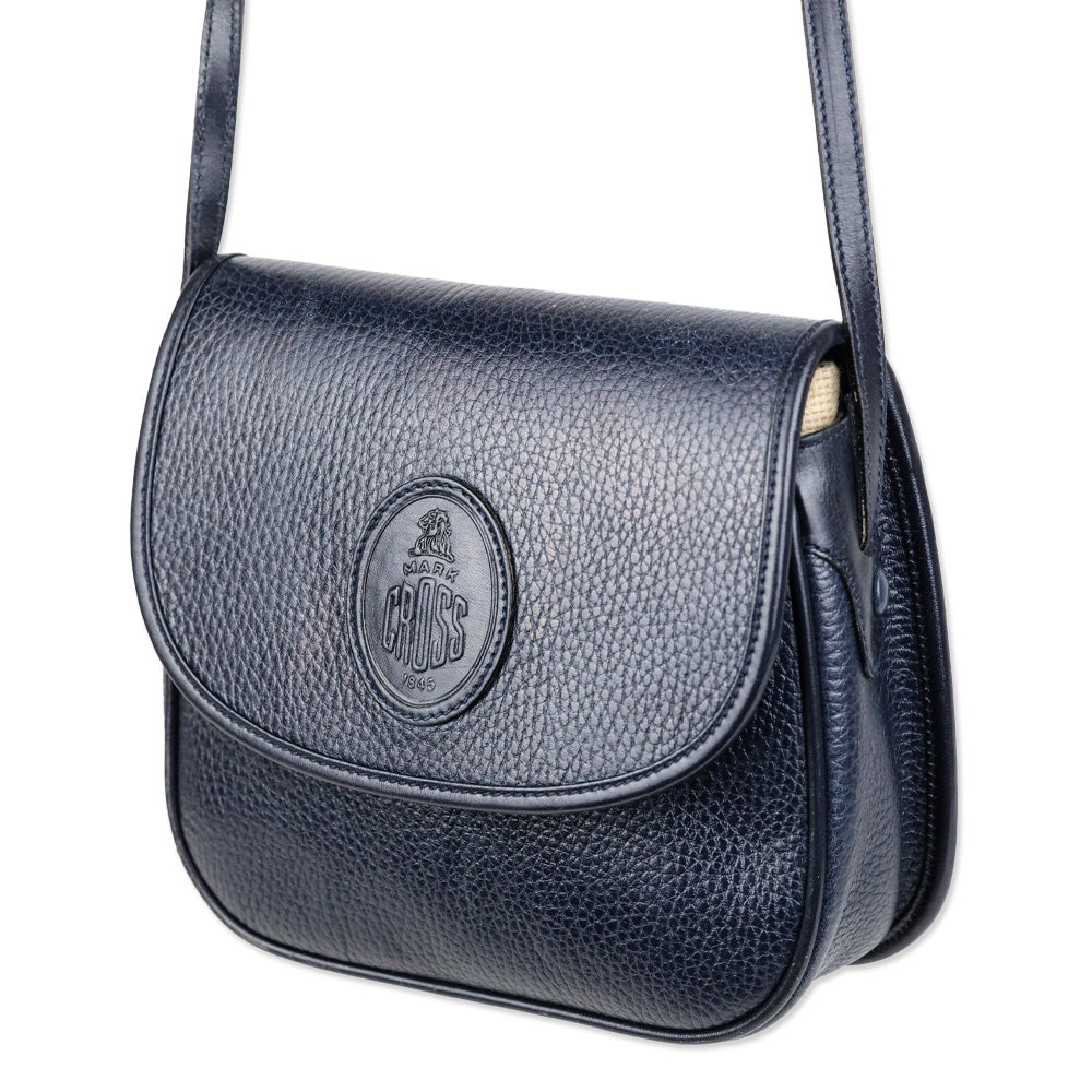 Mark Cross Navy Pebble Leather Flap Crossbody Bag