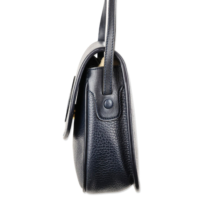 Mark Cross Navy Pebble Leather Flap Crossbody Bag
