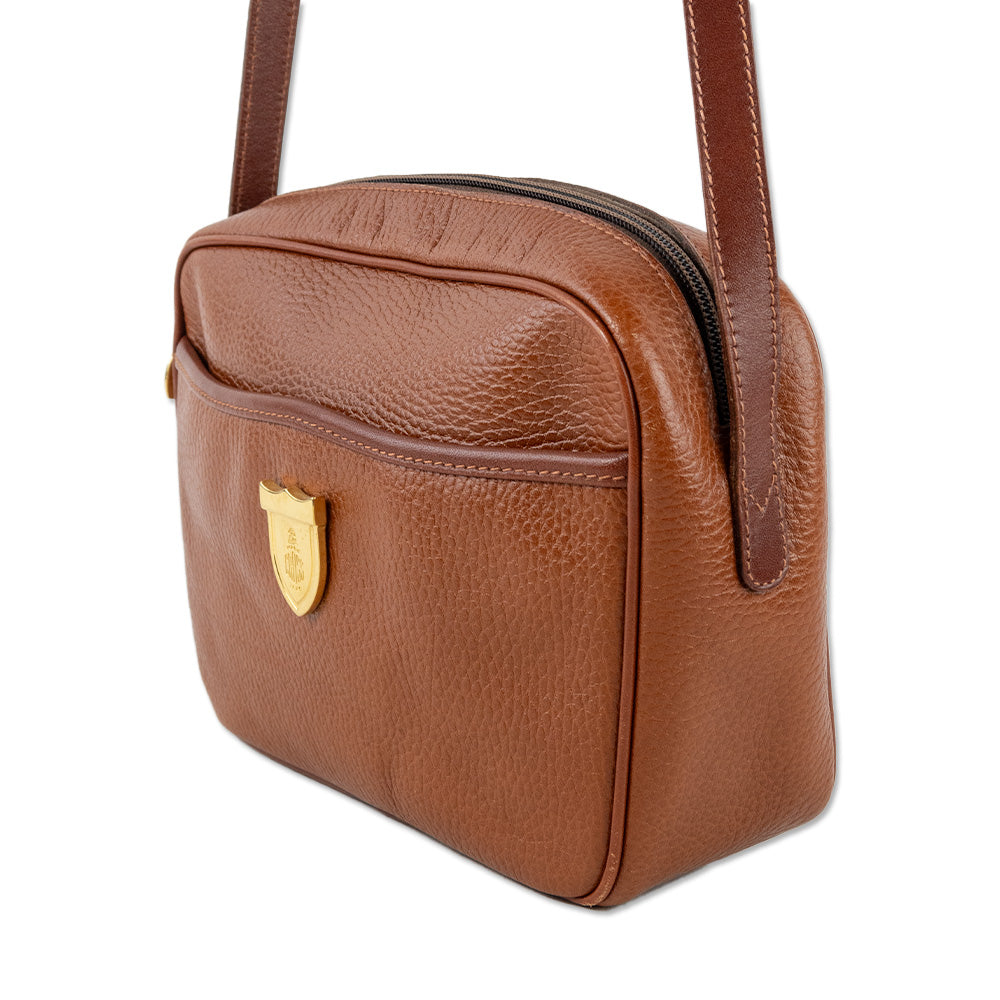 Mark Cross Small Brown Grained Leather Crossbody Bag