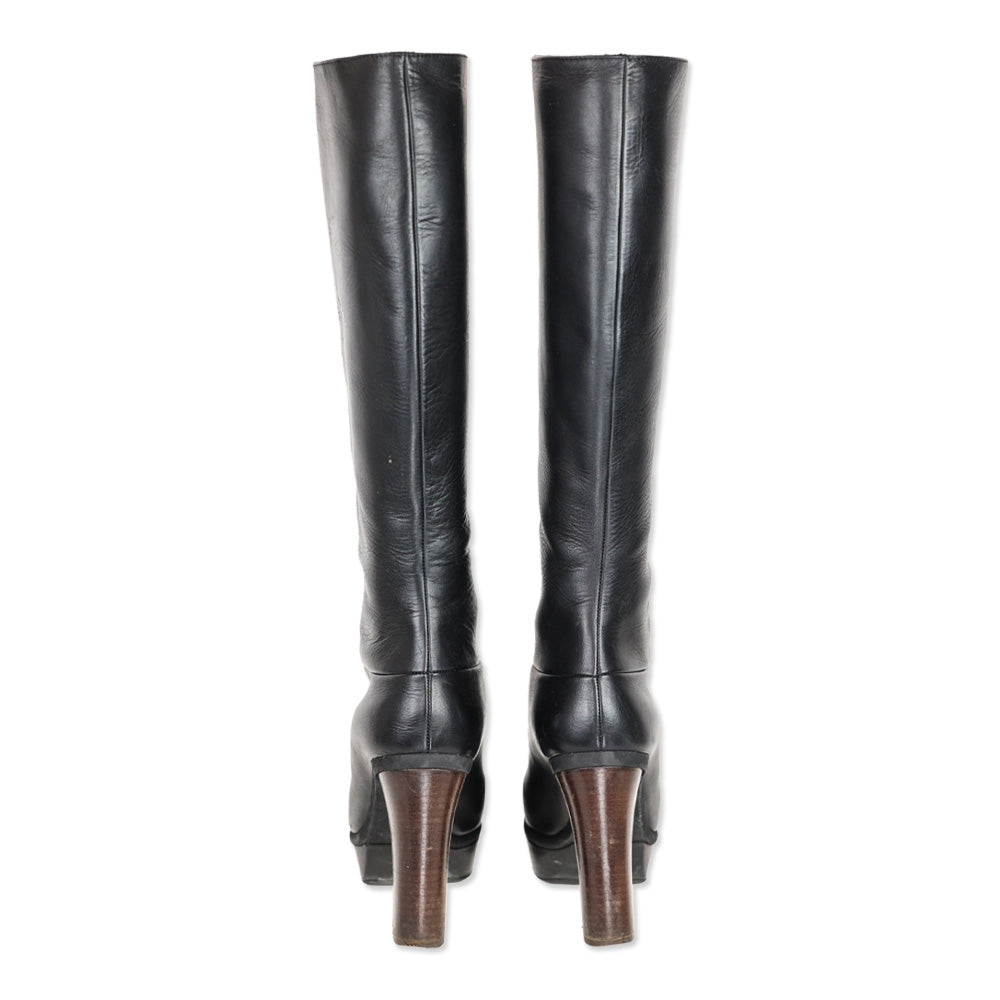 Marni Black Leather Platform Riding Booties