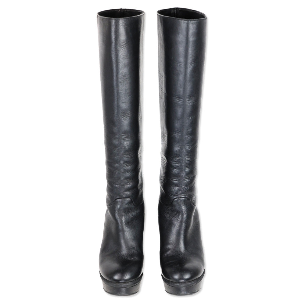 Marni Black Leather Platform Riding Booties